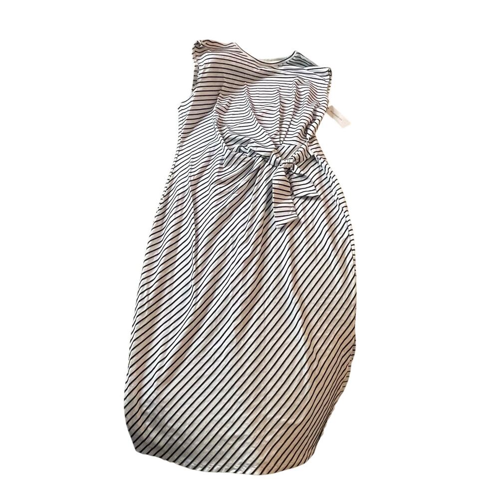 Liz Claiborne XXL Striped Sleeveless Midi Dress Front Tie Waist Navy‎ White NEW